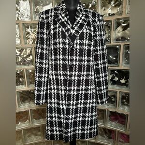 Worthington Black and White Plaid Pattern Trench Coat Women’s Size 14